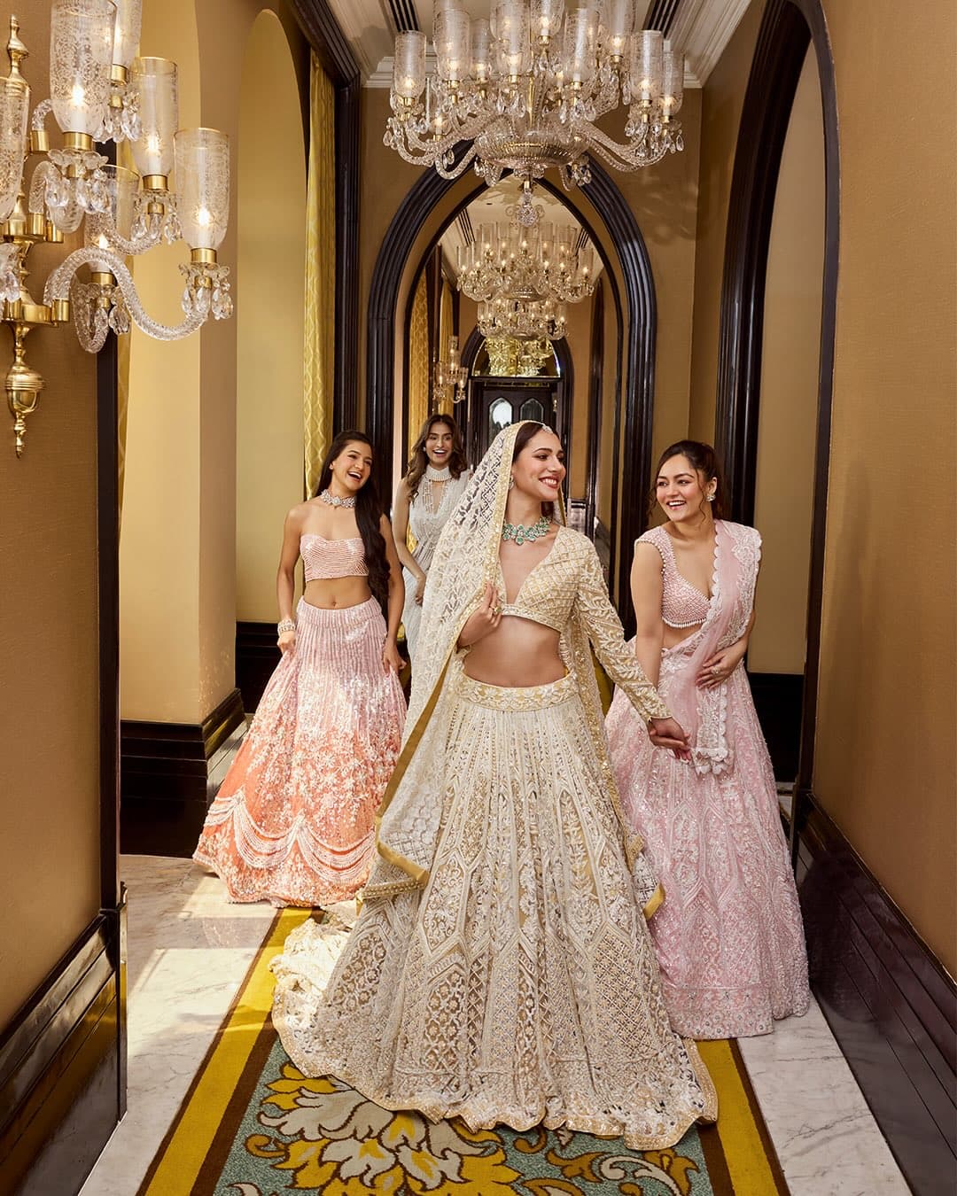 Sogand and AG Models talent for Manish Malhotra, Vogue India bridal editorial, Taj Mahal Mumbai